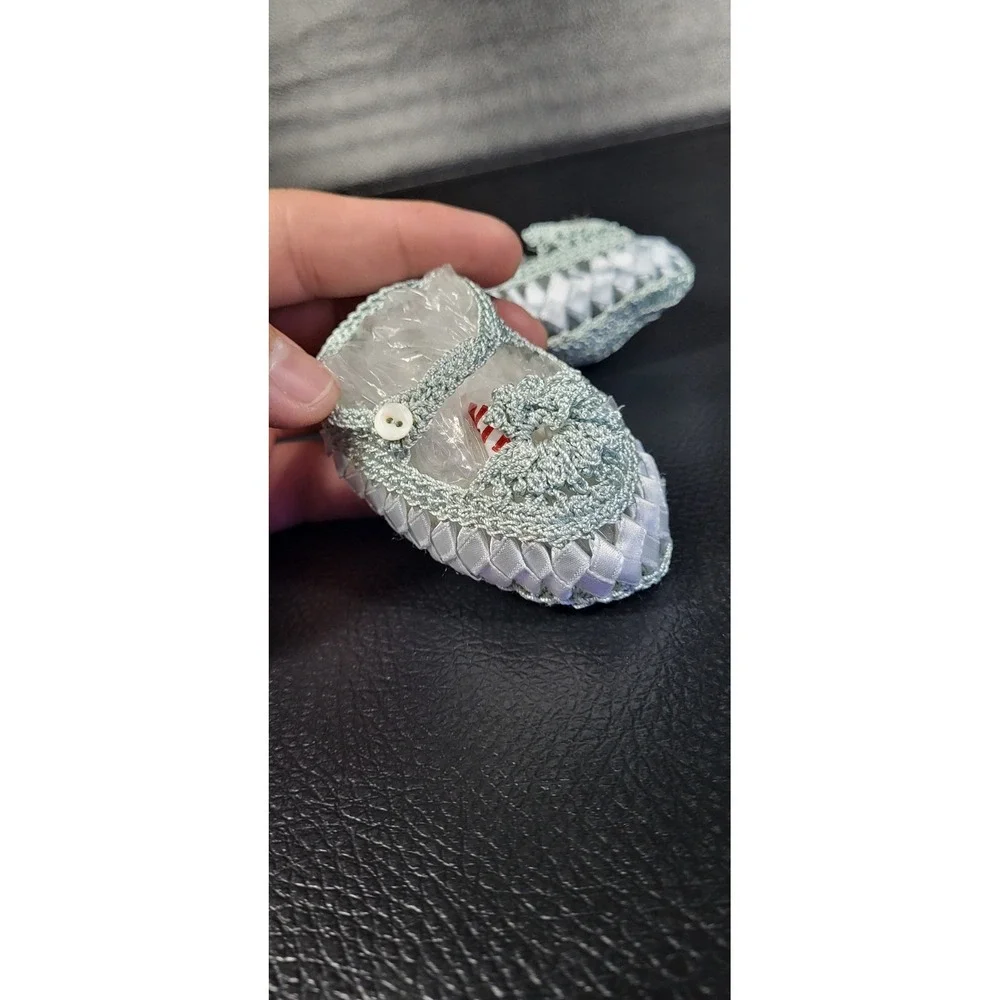 1960s Handmade Baby Mary Jane Moss Stitch BABY BLUE GREAT CONDITION